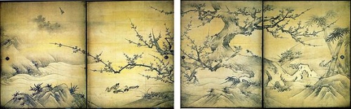 Kacho-zu on Fusuma sliding doors at the Juko-In Temple