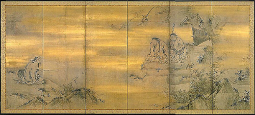Sennin Koshi-zu Byobu Saseki (Left), Hermits