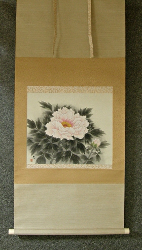 [ Japanese Peony Flowers ] Botan, Japanese Hanging Scroll Drawn in 1968