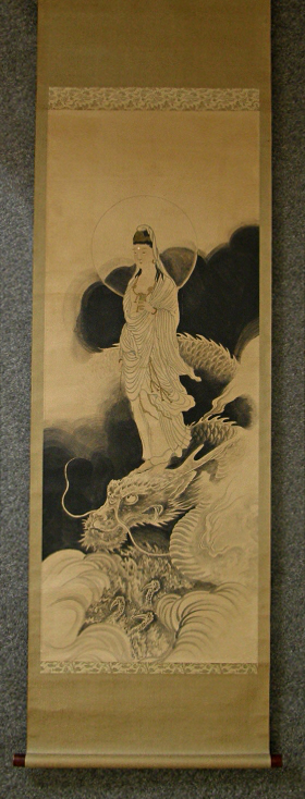 [ Kannon Goddess on Dragon ] Suiboku Painting
