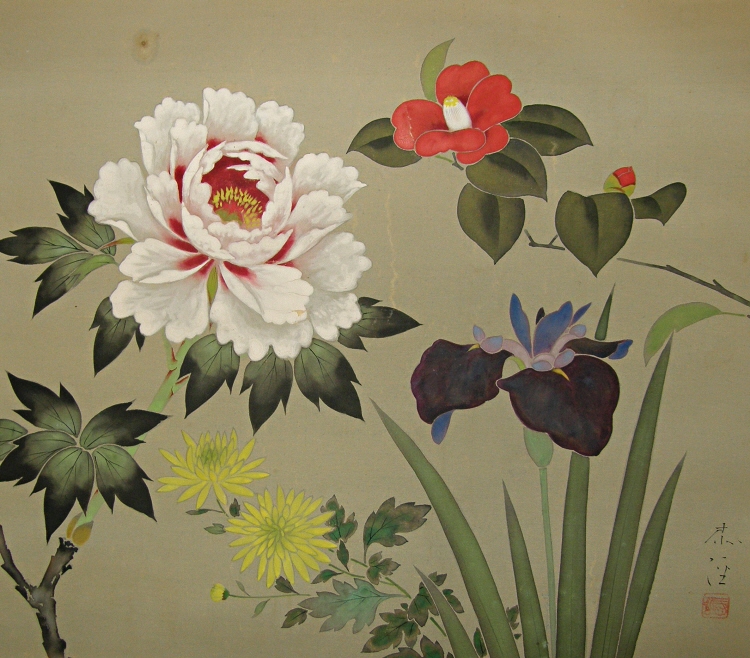 Peony, Camellia, Iris and Kiku Flowers