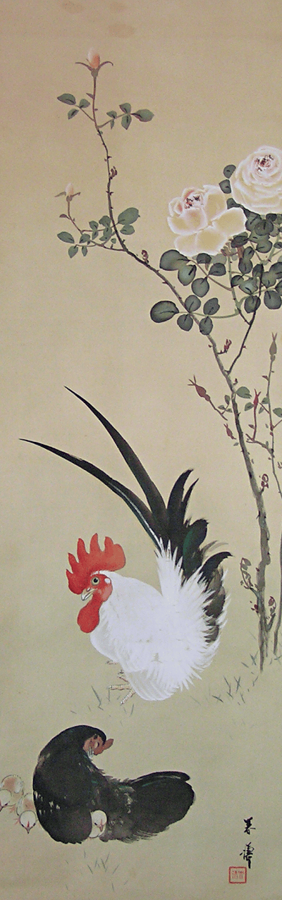 Chicken Family, Rose Flowers