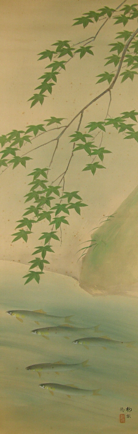 Group of Ayu fish, Yanagi tree branch