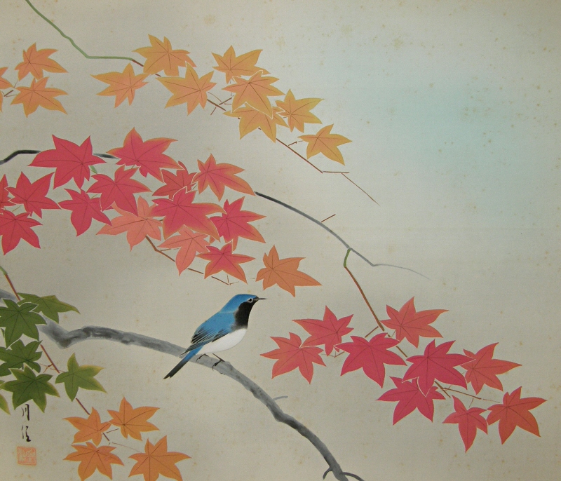 Bird and Japanese Maple Leaves